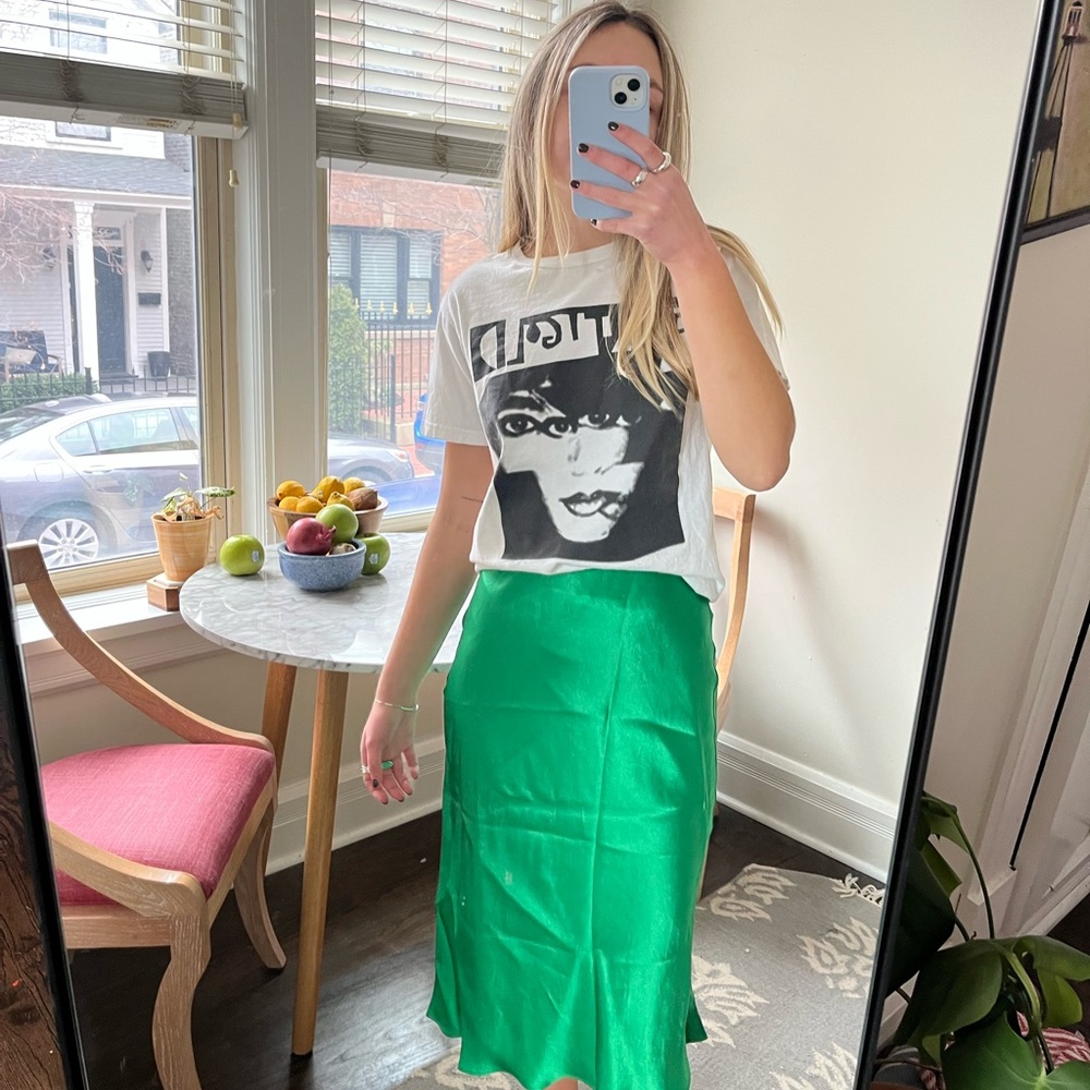 Aritzia Babaton green slip midi skirt